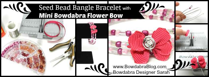 Seed Bead Bangle Bracelet with Mini Bowdabra Flower Bow