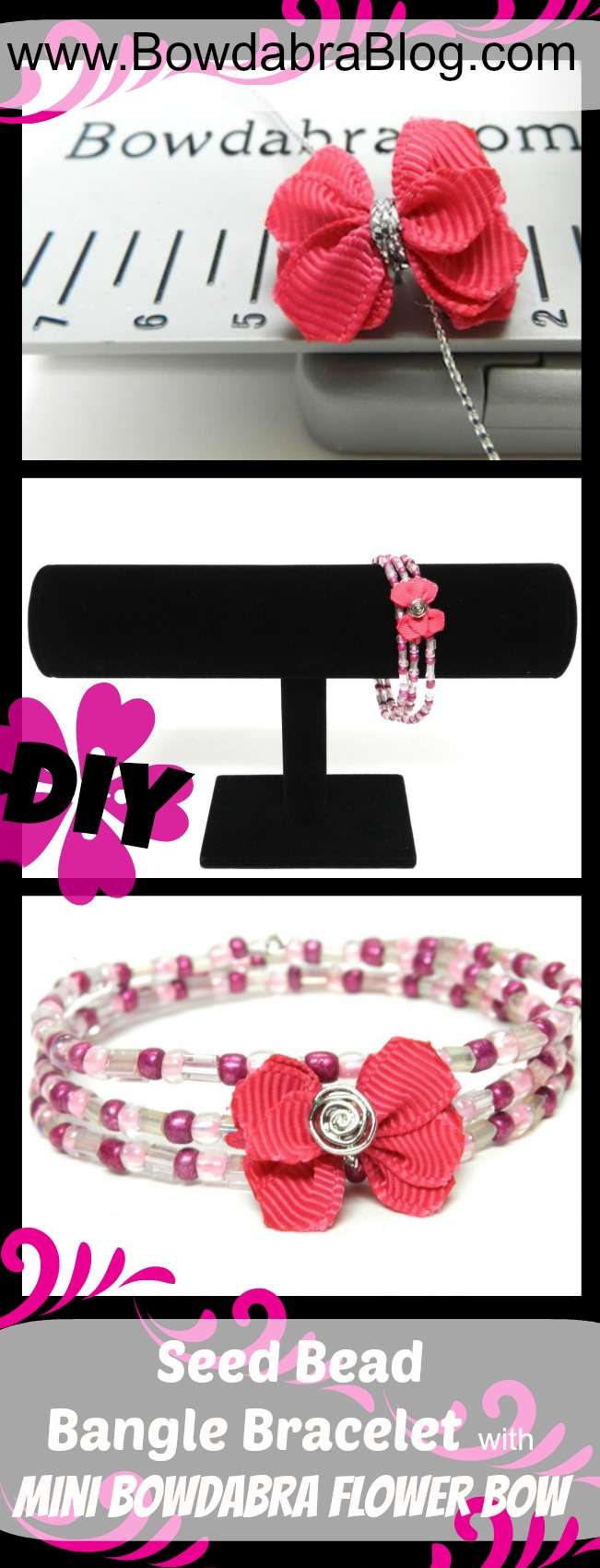 Seed Bead Bangle Bracelet with Mini Bowdabra Flower Bow